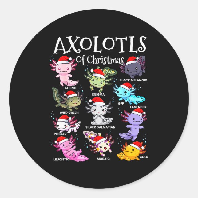 Axolotls Santa Hat Christmas Pajama Cute Animal Ax Runder Aufkleber (Vorderseite)