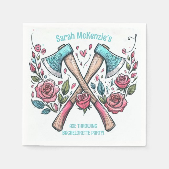 Äxte und Rose - Ax-Throwing-Junggeselinnen-Abschie Serviette (Vorderseite)