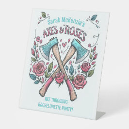 Äxte und Rose - Ax-Throwing-Junggeselinnen-Abschie Sockelschild