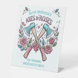 Äxte und Rose - Ax-Throwing-Junggeselinnen-Abschie Sockelschild