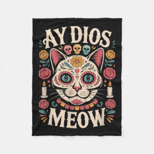 Ay Dios Meow Lustiger Zucker Schädel Katze Dia De Fleecedecke
