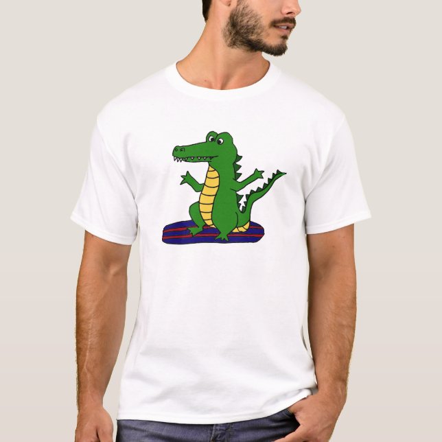 AY-, lustiger surfender AlligatorCartoon T-Shirt (Vorderseite)