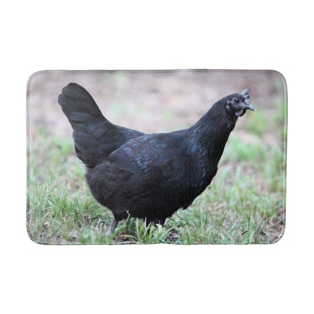 Ayam Cemani Hünchen-junge Henne symmetrisch Badematte (Vorderseite)