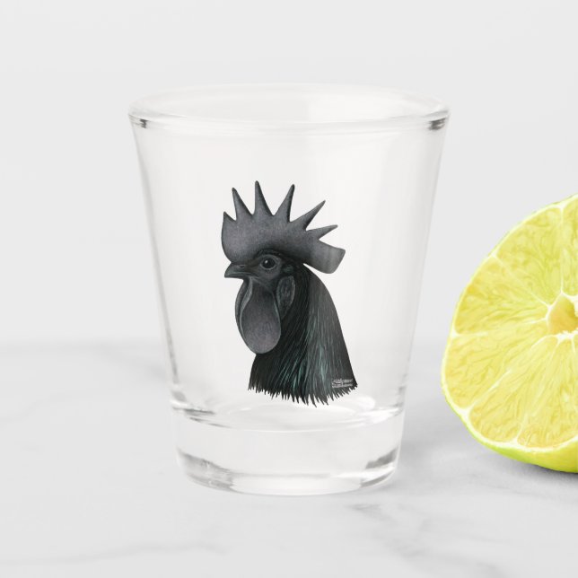 Ayam Cemani Rooster Head Schnapsglas (Vorderseite)