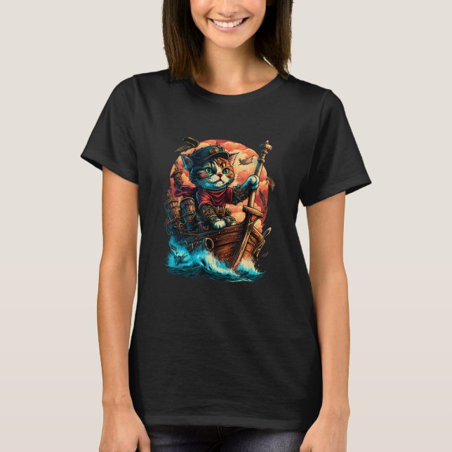 Aye Aye, Captain Cat! Pirate Cat Design with Ancho T-Shirt (Vorderseite)