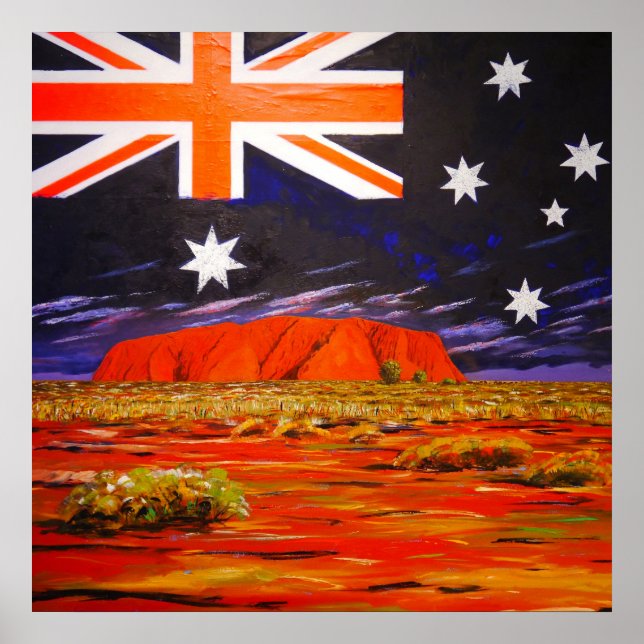 Ayers Rock und australische Flagge Poster (Vorne)