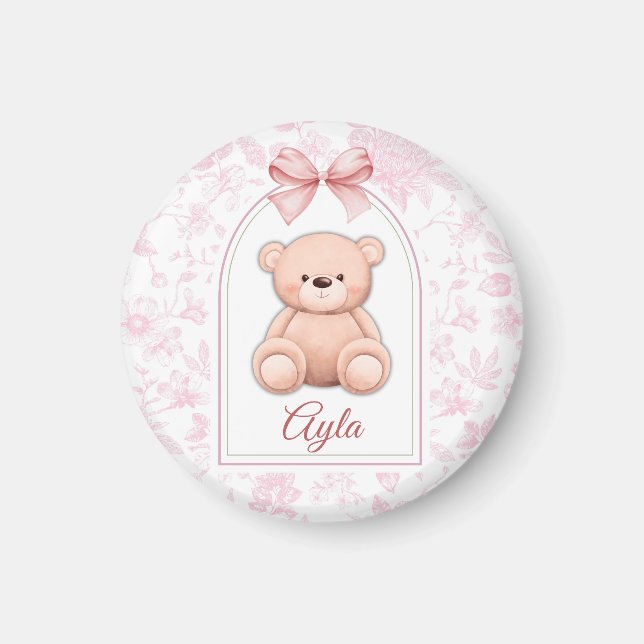Ayla | Benutzerdefiniertes rosa Teddy-Bär-Kinderzi Magnet (Vorne)