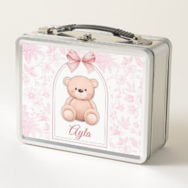 Ayla | Benutzerdefiniertes rosa Teddy-Bär-Kinderzi Metall Brotdose