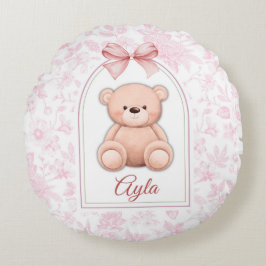 Ayla | Benutzerdefiniertes rosa Teddy-Bär-Kinderzi Rundes Kissen