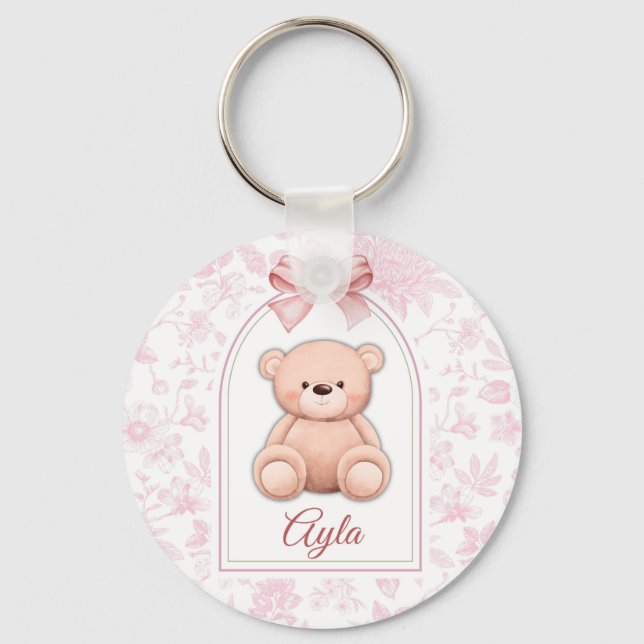 Ayla | Benutzerdefiniertes rosa Teddy-Bär-Kinderzi Schlüsselanhänger (Vorderseite)