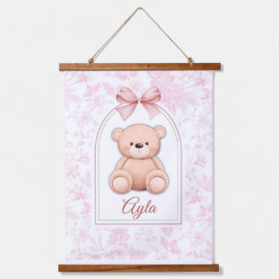 Ayla Benutzerdefiniertes rosa Teddy-Bär-Kinderzi Wandteppich Mit Holzrahmen