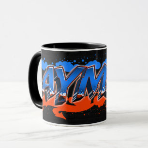 Ayman Vorname Name Graffiti blue orange Tasse