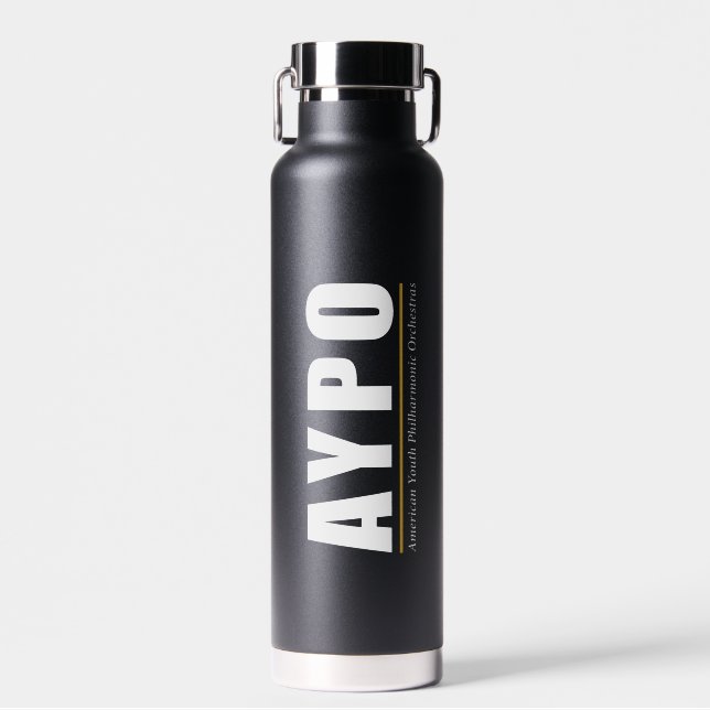 AYPO Wasserflasche schwarz mit weißem Logo Trinkflasche (Vorne)