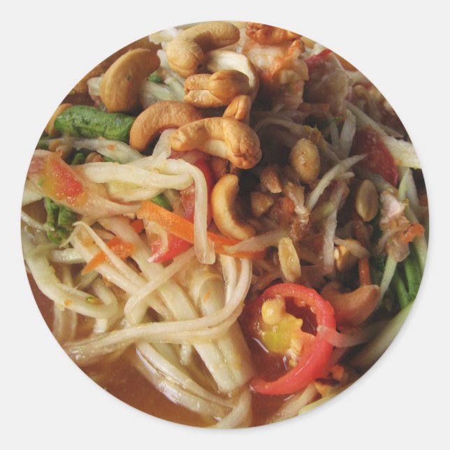 Ayutthaya Spicy Papaya Salad [Som Tam] mit Cashew Runder Aufkleber (Vorderseite)