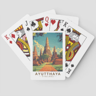 Ayutthaya Thailand Illustration Travel Art Vintag Spielkarten
