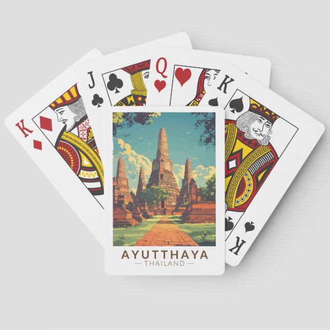 Ayutthaya Thailand Illustration Travel Art Vintag Spielkarten (Rückseite)