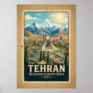 Azadi-Turm & Alborz-Gebirge Iran Reiseplakat Poster