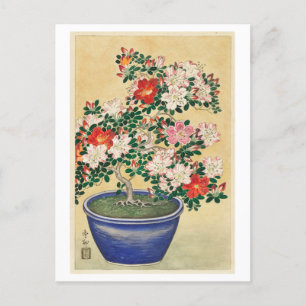 Azalea blühen in Vintagem, blauem Pot Postkarte