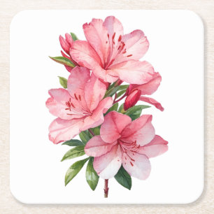 Azalea Blume Aquarellmalerei Rechteckiger Pappuntersetzer