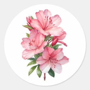 Azalea Blume Aquarellmalerei Runder Aufkleber