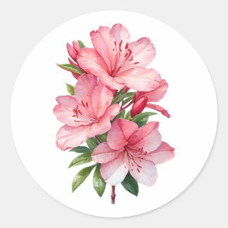 Azalea Blume Aquarellmalerei Runder Aufkleber