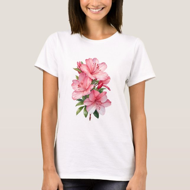 Azalea Blume Aquarellmalerei T-Shirt (Vorderseite)