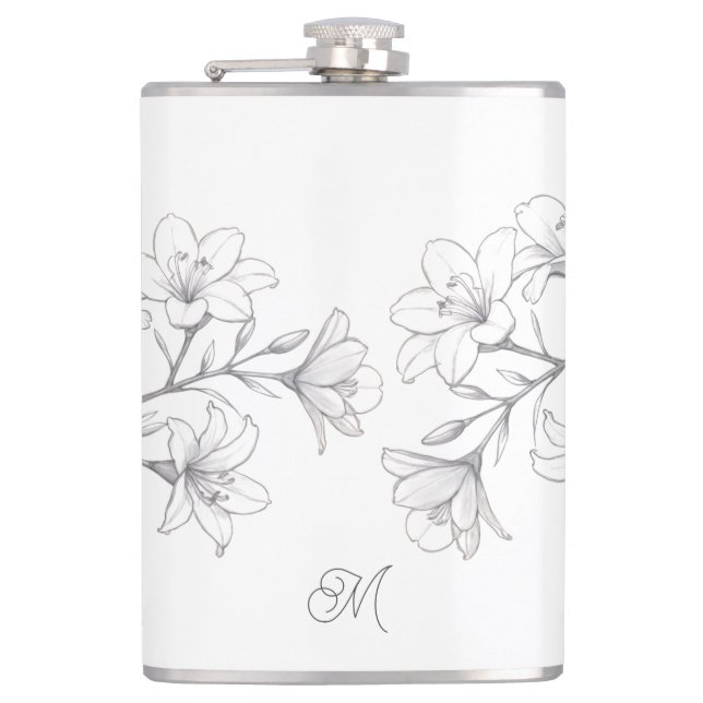 Azalea Floral Delikate Bleistift Sketch Flachmann (Vorderseite)