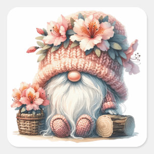 Azalea Floral Gnome Quadratischer Aufkleber