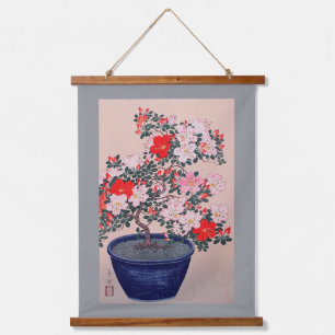 Azaleen-Bonsai, Ohara Koson, Ukiyo-e Wandteppich Mit Holzrahmen