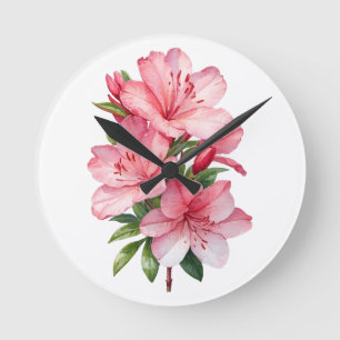 Azaleenblüten-Aquarellmalerei Runde Wanduhr