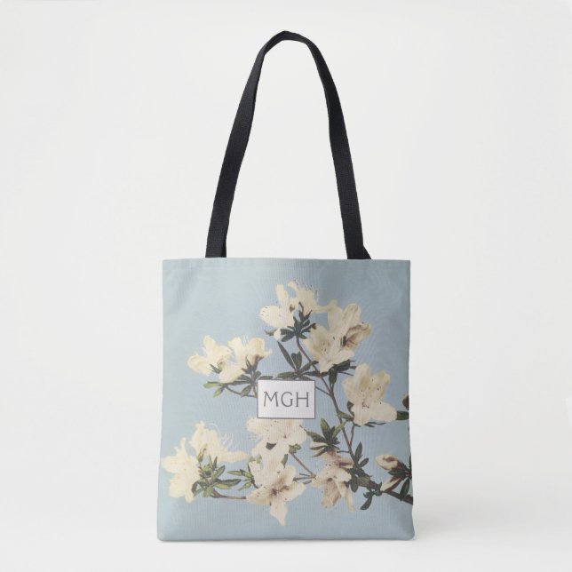 Azaleenblüten in Creme mit Monogramm Tasche (Vorderseite)