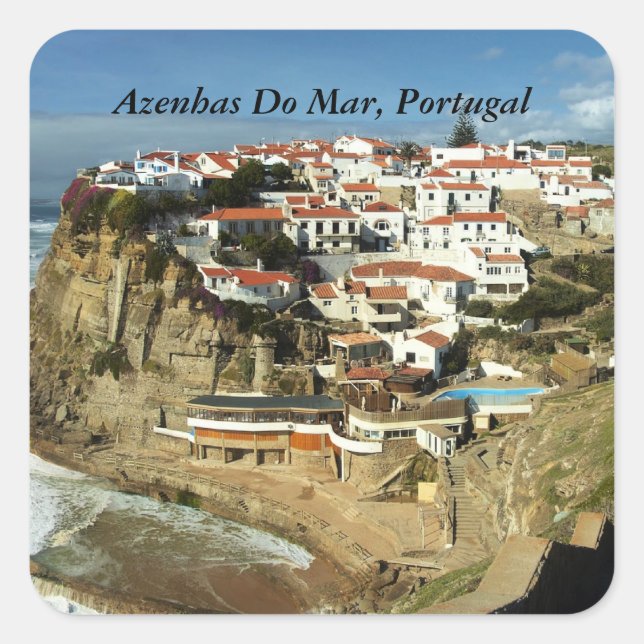Azenhas Do Mar, Portugal Quadratischer Aufkleber (Vorderseite)