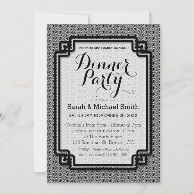 Azika S1 Black+White Dinner Party Invitation (Devant)
