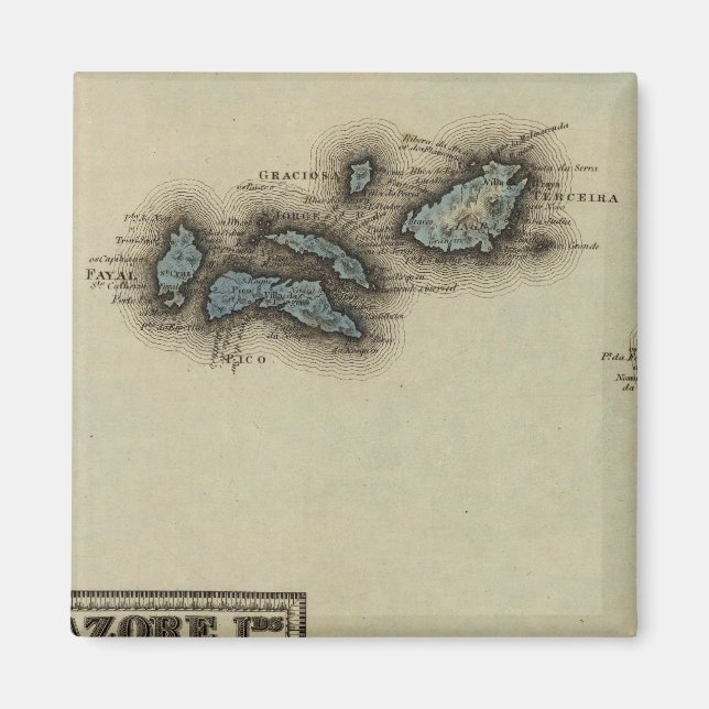 Azore Inseln Atlas Karte Magnet (Vorne)