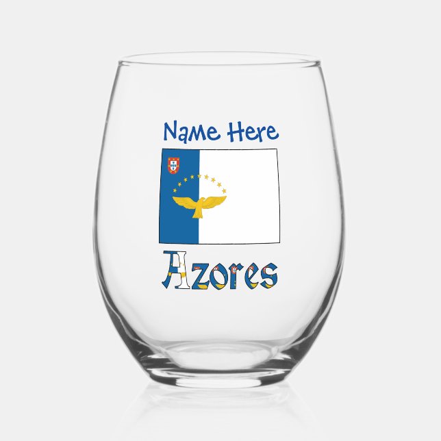 Azoren Azorean Flaggen Blaue Personalisierung Weinglas Ohne Stiel (Vorderseite)