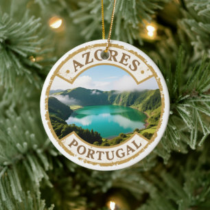 Azoren Portugal Reiseabzeichen-Ornament – Zweiseit Keramik Ornament