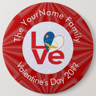 Azoren Rot LOVE Flagge Personalisiert Button