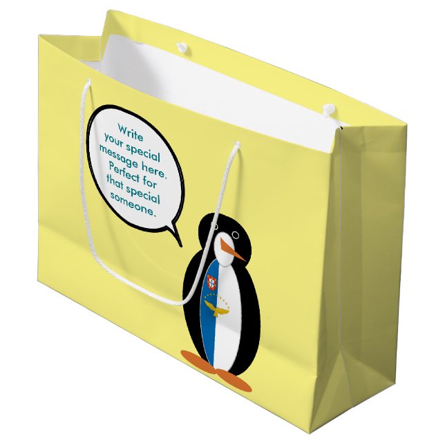 Azoren Vortrag von Penguin Personalisiert Große Geschenktüte (Vorderseite Schrägansicht)