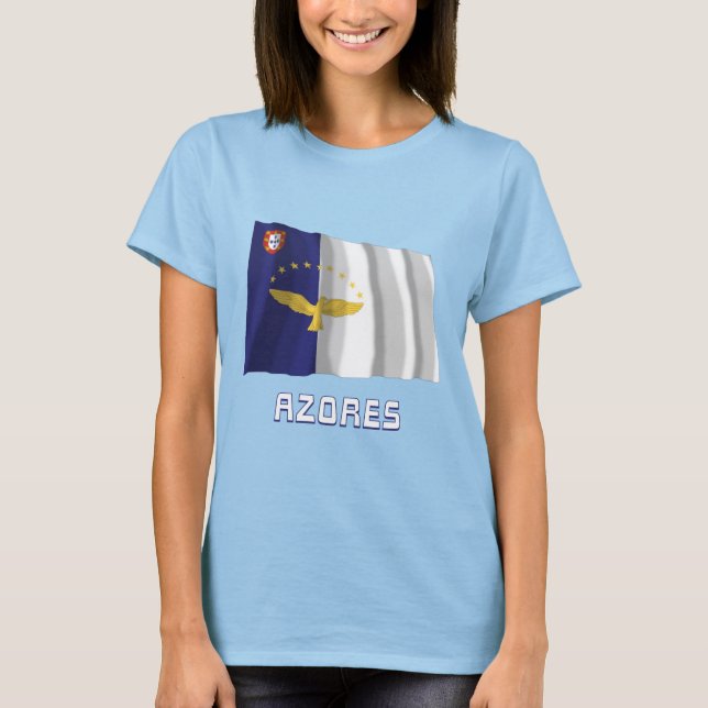 Azores Wave Flag mit Namen T-Shirt (Vorderseite)