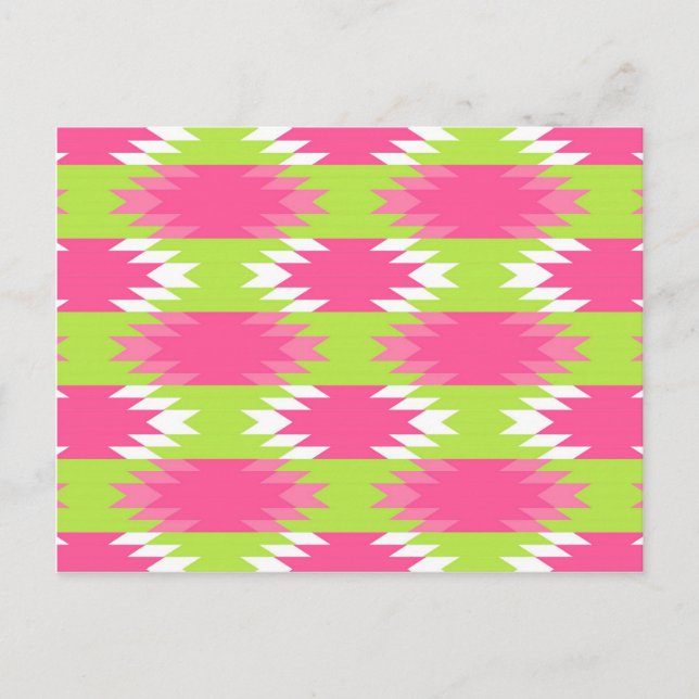 Aztec Andes Tribal Hot Pink Lime Green Muster Postkarte (Vorderseite)