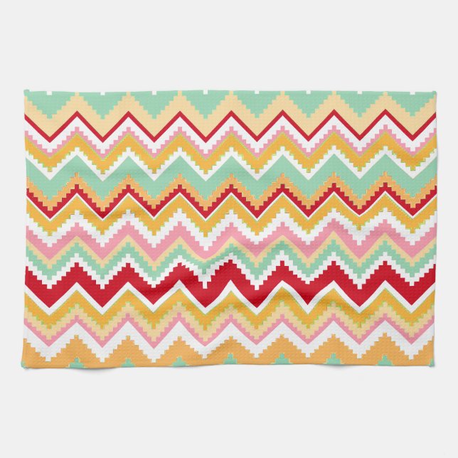Aztec Andes Tribal Mountains Zickzack Fiesta Zigag Geschirrtuch (Horizontal)