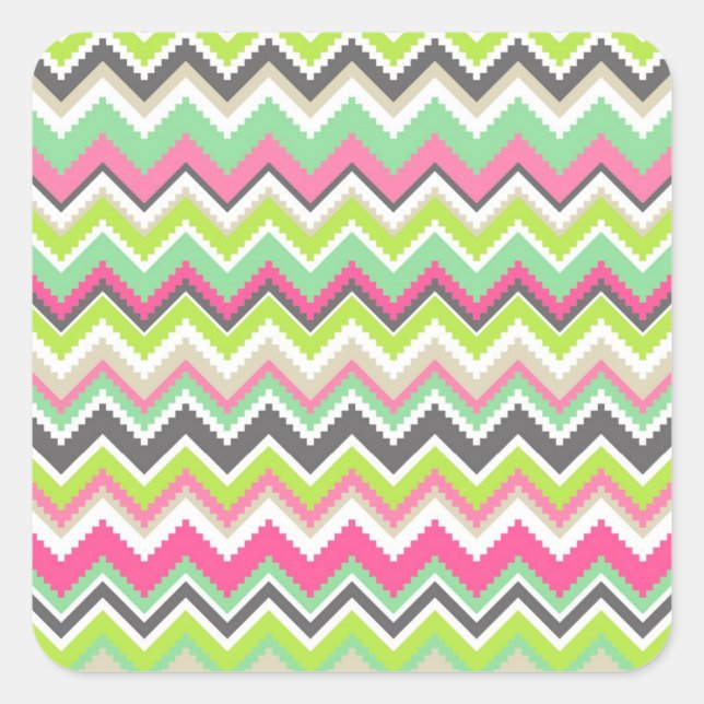 Aztec Andes Tribal Mountains Zickzack Zig Zags Quadratischer Aufkleber (Vorderseite)