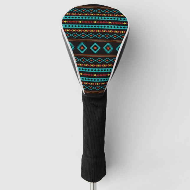 Aztec Aquamarin Reds Gelbes Schwarzes Mixed Motifs Golf Headcover (Vorderseite)