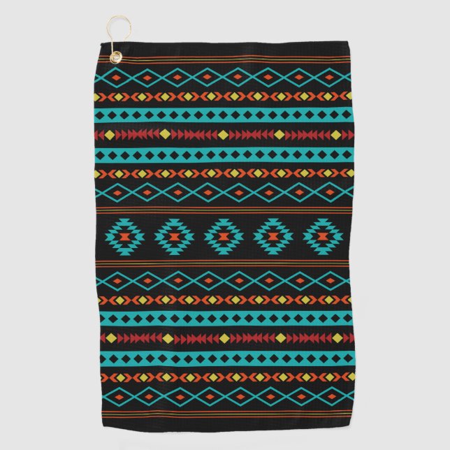 Aztec Aquamarin Reds Gelbes Schwarzes Mixed Motifs Golfhandtuch (Vorderseite)
