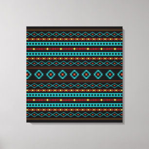 Aztec Aquamarin Reds Gelbes Schwarzes Mixed Motifs Leinwanddruck
