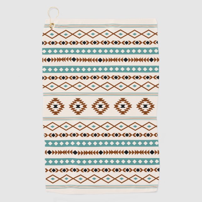 Aztec Aquamarin Terracotta Blk Crm Mixed Motifs Mu Golfhandtuch (Vorderseite)