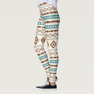 Aztec Aquamarin Terracotta Blk Crm Mixed Motifs Mu Leggings