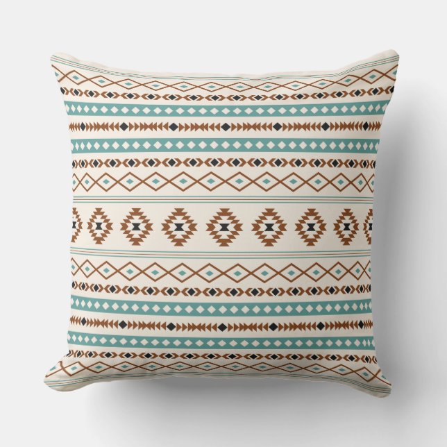 Aztec Aquamarin Terracotta-Schwarz-Creme-Mischmust Kissen (Vorderseite)