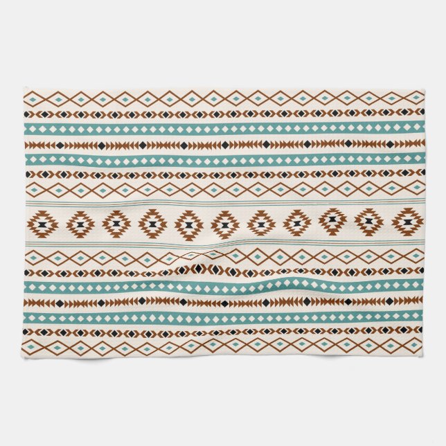 Aztec Aquamarin Terracotta Schwarzes Creme Mixed M Geschirrtuch (Horizontal)