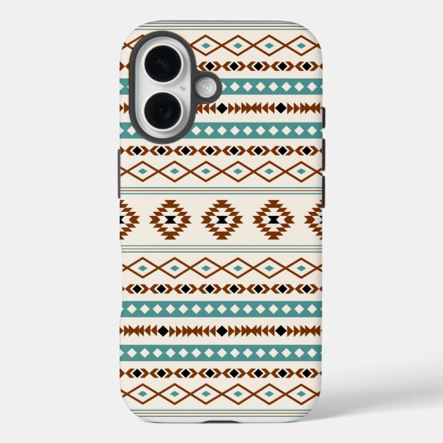 Aztec Aquamarin Terracotta Schwarzes Creme Mixed M iPhone 16 Hülle (Rückseite)